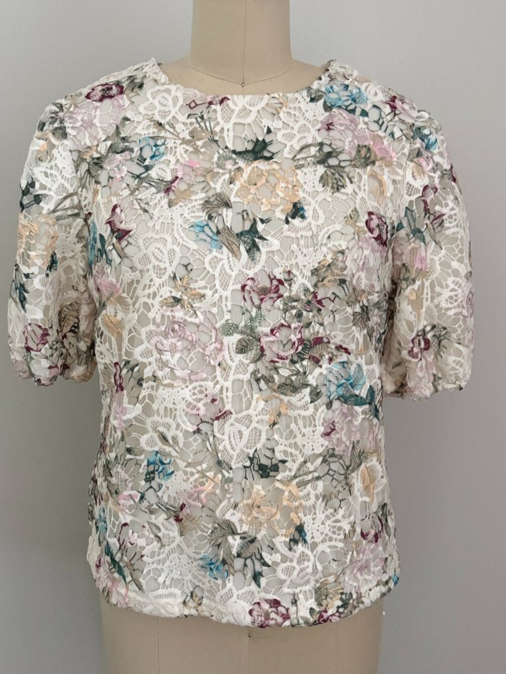 Nanette Lepore Floral Lace Blouse Puff Sleeve Cottagecore Coquette Chic Top S